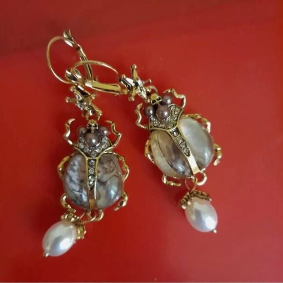 Beetle Dangle Earrings Abalone Dangle Earrings - Picture 8 of 8